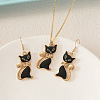 Cat Shape Zinc Alloy Enamel Pendant Necklaces & Dangle Earrings Sets FS-WG2319B-01-2