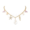 3Pcs 3 Styles Alloy Enamel Whale Tail Starfish & Natural Shell Teardrop Pendant 304 Stainless Steel Cable Chain Necklaces for Women NJEW-JN05407-3