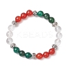 Natural Fuchsite & Carnelian & Quartz Crystal Round Beaded Stretch Bracelets for Men Women BJEW-TA00661-2