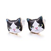 Real 14K Gold Plated Alloy Kitten Stud Earrings EJEW-G148-01G-03-1