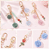 CRASPIRE 12Pcs 12 Style Valentine's Day Resin & Zinc Alloy Rose Charm Pendant Decorations for Women HJEW-CP0001-05-4