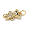 Brass Micro Pave Black and Clear Cubic Zirconia Bear Charms KK-B155-20G-2