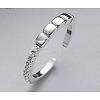 Anti-Tarnish Rhodium Plated 925 Sterling Silver Rectangle Open Cuff Ring with Crystal Rhinestone JR970A-1