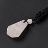 Natural Rose Quartz Hexagon Pendant Necklace with Nylon Cord NJEW-G094-A02-4