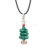 2Pcs 2 Styles Electroplate Glass Beaded Dark Cyan Christmas Tree & Alloy Star Pendant Black Waxed Cotton Cord Necklaces NJEW-MZ00123-3