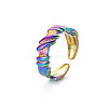 Rainbow Color 304 Stainless Steel Empaistic Open Cuff Rings RJEW-N038-044M-3