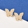 Brass ABS Plastic Pearl Butterfly Stud Earrings EJEW-L275-10G-1