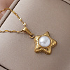 Vintage 304 Stainless Steel Ocean Starfish Pendant Necklaces with Imitation Pearl for Women EC5636-3