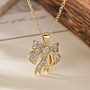 Brass Micro Pave Clear Cubic Zirconia Cable Chain Bowknot Pendant Necklaces for Women LS-NJEW-C054-02B-G-1