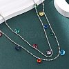 304 Stainless Steel Ball Chain Colorful Cubic Zirconia Flat Round Tassel Double Layer Necklaces for Women NJEW-A051-05P-1