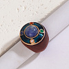 Flat Round Wood & Resin & Natural Sodalite Finger Rings FS-WG75D49-04-3