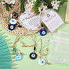 Handmade Flat Round with Evil Eye Glass & Wood Pendant Decorations HJEW-CA00092-5
