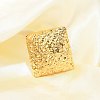 Textured Square 304 Stainless Steel Open Cuff Rings for Women RJEW-U039-04G-2