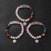 Natural Rose Quartz & Mixed Gemstone Beaded Stretch Bracelet with Heart Charm for Women BJEW-K164-B26-1
