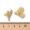 Brass Micro Pave Clear Cubic Zirconia Heart Stud Earring Findings KK-D431-043G-2