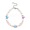 Dyed Synthetic Turquoise Starfish & Natural Rose Quartz Chip Beaded Anklets with 304 Stainless Steel End Chains AJEW-AN00733-01-2