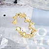 Flower Brass Open Cuff Rings for Women RJEW-R011-09G-01-1