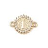 Brass Pave Clear Cubic Zirconia Religion Flat Round with Saint Connector Charms KK-L255-09G-01-1
