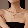 304 Stainless Steel Bowknot Pendant Snake Chain Necklaces for Women NJEW-R014-01G-1