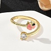 Flower Brass Micro Pave Cubic Zirconia Cuff Rings RJEW-A069-02A-G-2