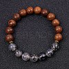 Dyed Natural Crackle Agate & Wood Round Beaded Stretch Bracelets PW-WG48929-07-1
