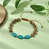 Round Natural Rudraksha and Synthetic Dyed Turquoise Braided Bead Bracelets BJEW-JB10550-2