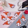 8Pcs Baseball with Fire Polyester Computerized Embroidery Cloth Iron on/Sew on Patches PATC-HY0002-01-3