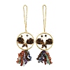 Butterfly Brass & Natural Tiger Eye Pendant Decorations HJEW-Z007-04G-03-1