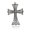 Antique Silver Tone Cross Alloy Rhinestone Big Pendants RB-J026-28AS-2
