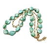 304 Stainless Steel with Dyed Green Natural Shell Nuggets Beaded Double Layer Necklaces for Women LS-NJEW-G181-09G-2