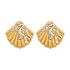 Two Tone 304 Stainless Steel Shell Pearl Stud Earrings for Women IE0729-5
