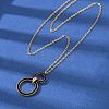 304 Stainless Steel Jet Rhinestone Double Rings Pendant Necklaces NJEW-V001-04G-1