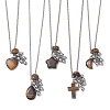 Natural Tiger Eye with Synthetic Non-magnetic Hematite Beads Cluster Pendant 304 Stainless Steel Rolo Chain Necklaces NJEW-JN05896-2