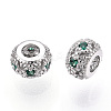 Rhodium Plated 925 Sterling Silver Pave Green Cubic Zirconia Spacer Beads STER-T007-14P-1