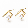 Brass Micro Pave Clear Cubic Zirconia Earring Findings KK-S356-128G-NF-1