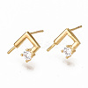Brass Micro Pave Clear Cubic Zirconia Earring Findings KK-S356-128G-NF-1