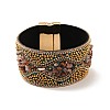 Natural Carnelian Chips & Rhinestone & Alloy Beaded PU Leather Cord Bracelet with Magnetic Clasp BJEW-I305-01E-1-1