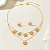 Brass Micro Pave Clear Cubic Zirconia Hollow Fan Double Layer Pendant Necklace & Stud Earrings Set for Women KI7440-5