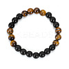 Black Obsidian & Tiger Eye Round Beaded Stretch Bracelets for Men Women FS-WG54ED5-01-2
