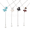 4Pcs 4 Color Dyed Synthetic Turquoise Horse with Shell Pearl Beads Pendant Necklaces NJEW-JN05895-2