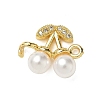 Brass Micro Pave Cubic Zirconia & ABS Plastic Imitation Pearl White Cherry Connector Charms KK-I276-56G-01-1