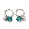 Glass Round Beaded Charms Dangle Hoop Earrings EJEW-P219-06P-1