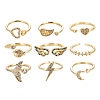 9Pcs 9 Style Brass Micro Pave Clear Cubic Zirconia Cuff Rings RJEW-LS0001-47G-2