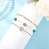 304 Stainless Steel Heart & Dyed Natural Green Agate Nuggets Link Chain 3 Layer Stackable Necklaces BJEW-JB12459-01-3