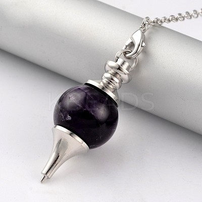 Natural Amethyst Sphere Dowsing Pendulums X-BJEW-E292-A07-1