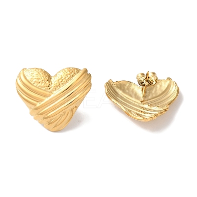 Stripe Heart Ion Plating(IP) 304 Stainless Steel Stud Earrings for Women EJEW-L287-028G-1
