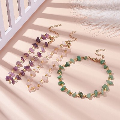 Gemstone Chips Beaded Anklet with 304 Stainless Steel Chains for Women X-AJEW-AN00497-1