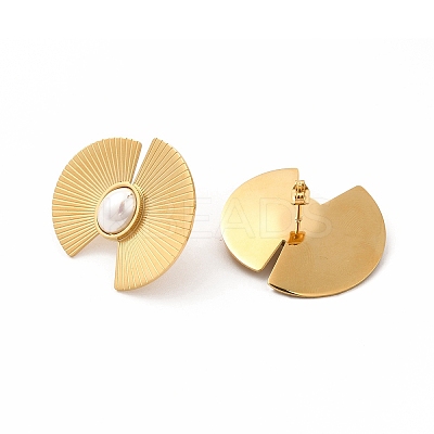 Fan Ion Plating(IP) 304 Stainless Steel Stud Earrings EJEW-C017-08G-1