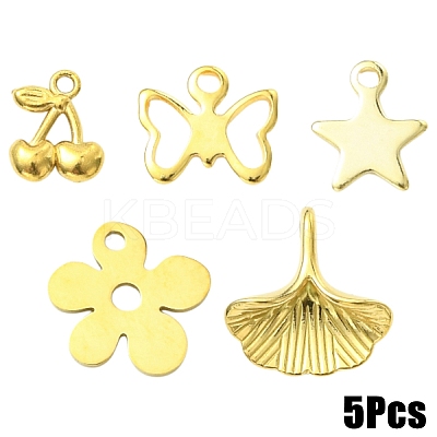 5Pcs 5 Styles 201/304 Stainless Steel Charms STAS-YW000-40G-1