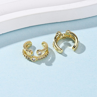 Brass Micro Pave Clear Cubic Zirconia C-Shaped with Heart Cuff Earrings EJEW-D328-05G-02-1